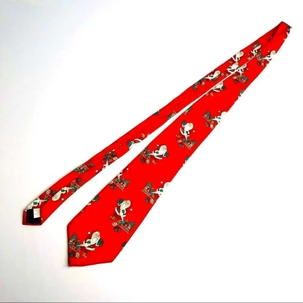 WEMBLEY🎅🏻Pure Silk Red Santa Claus Christmas Tie